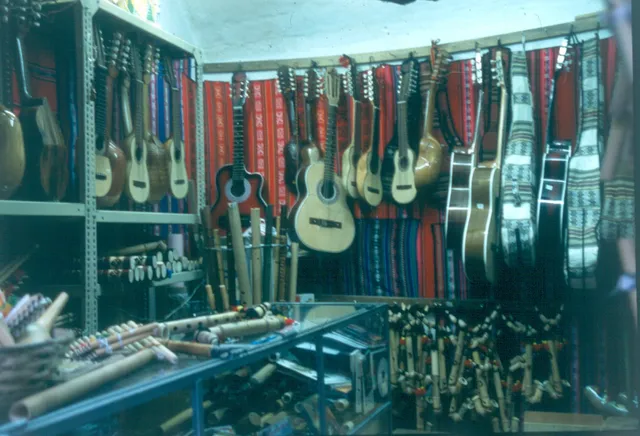 Musical instrument shop with guitars and charangos, La Paz