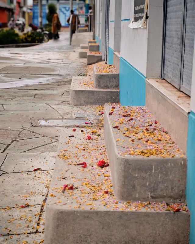 Houses decorated with flowers on Carnival Monday in Ácora