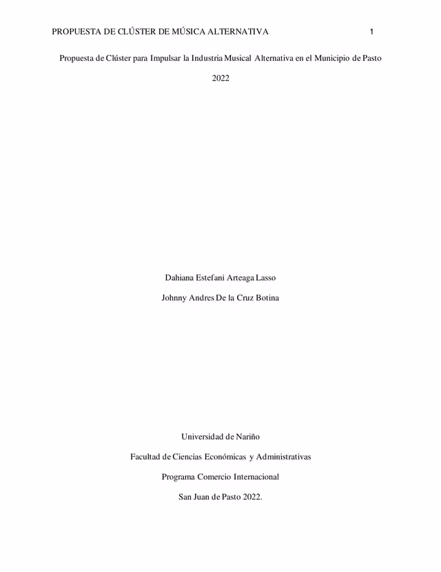 Cluster proposal to boost the alternative music industry in the municipality of Pasto (2022)