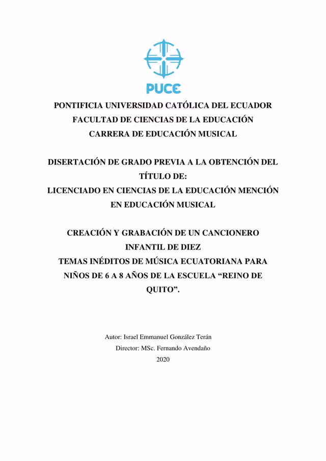 Children's songbook of Ecuadorian music for the Reino de Quito school
