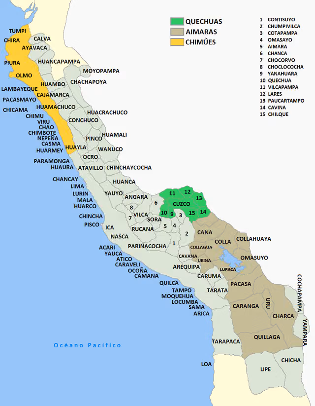 Naciones del Tahuantinsuyo en Perú y Bolivia (mapa)