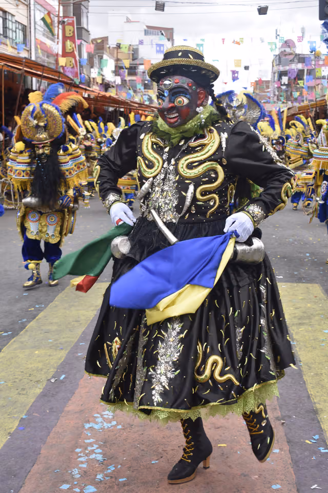 María Antonieta dancing at the entrance of the Oruro carnival
