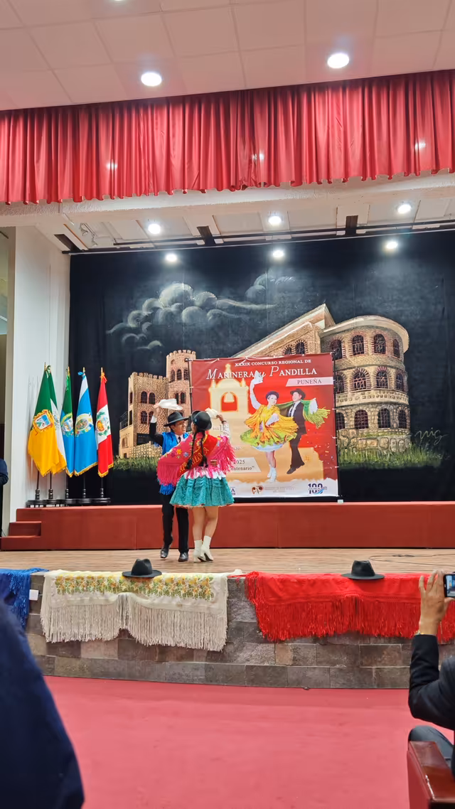 Dancers performing huayno pandillero at the launch of the Marinera and Pandilla Puneña contest
