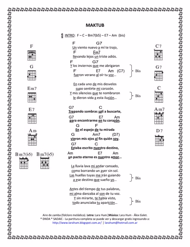 MAKTUB (Estaba escrito), letra — Página 1