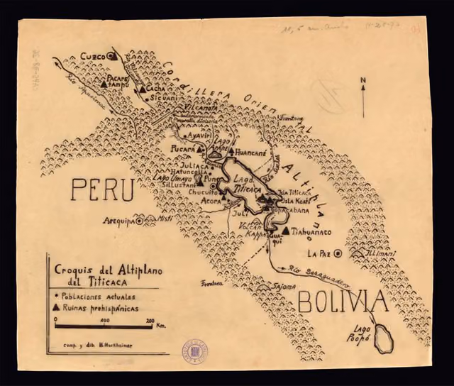 Croquis manuscrito del altiplano del Titicaca