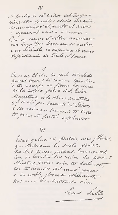 Chile national anthem, Eusebio Lillo manuscript — Page 1