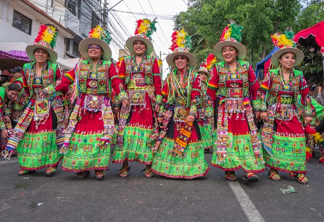 Women dancing tinkus at the Cochabamba Carnival 2023