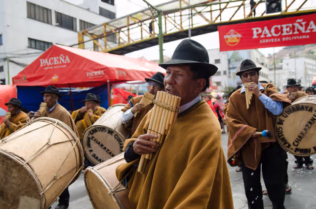 Kantu musician playing bombo and zampoña