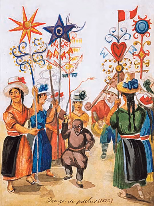Danza de pallas (watercolour by Pancho Fierro, 1820)