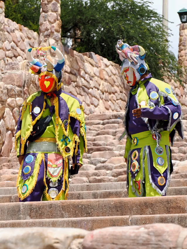 Two devils in colourful costumes, Humahuaca carnival (2026)