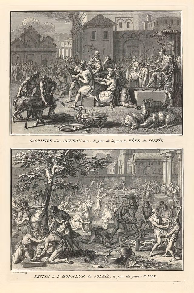 Religious feasts of the Indians of Peru (engraving)