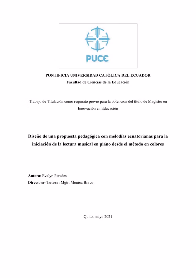 Teaching proposal with Ecuadorian melodies for starting music reading on piano