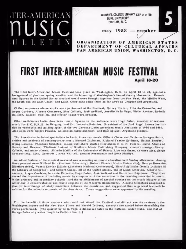 Inter-American Music Bulletin, no. 5 (May 1958)