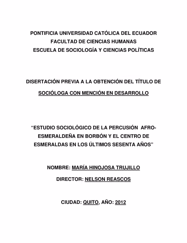 Afro-Esmeraldeña percussion in Borbón and central Esmeraldas: sociological study