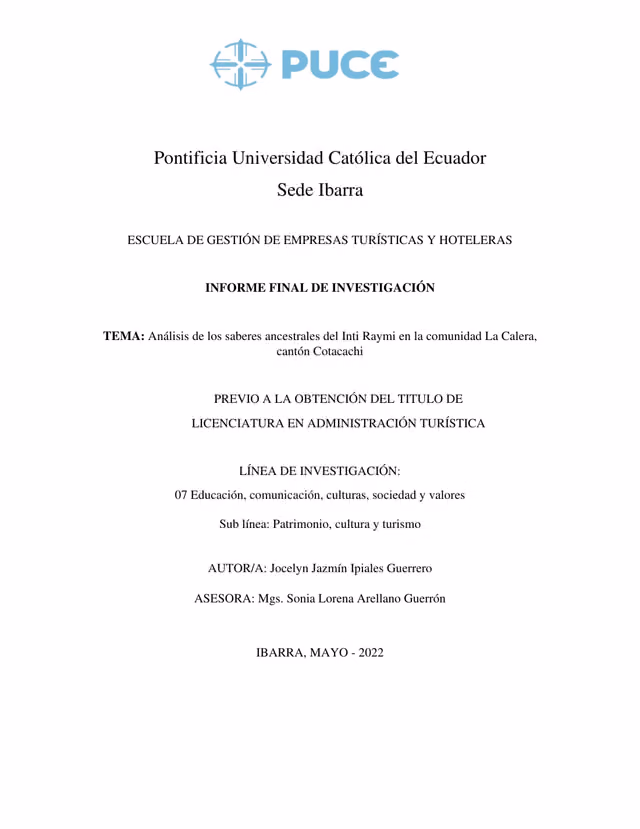 Analysis of the ancestral knowledge of the Inti Raymi in the La Calera community, Cotacachi canton
