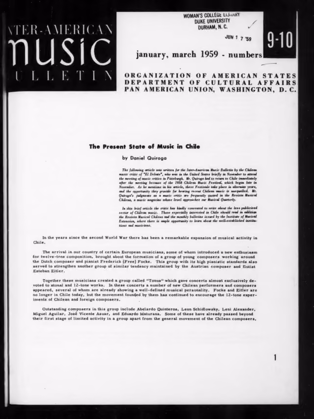 Inter-American Music Bulletin January-March 1959: Iss 9-10