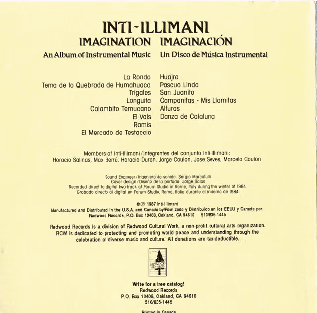 Inti‐Illimani – Imagination (Back)