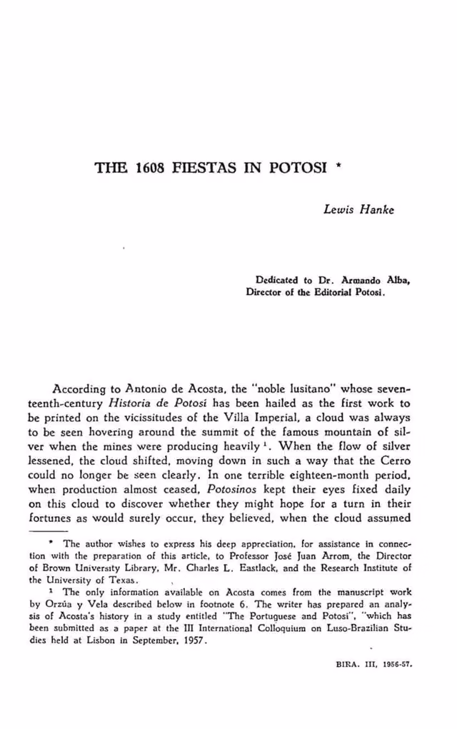The 1608 fiestas in Potosí