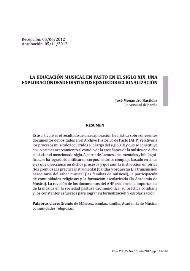 Music education in Pasto in the 19th century