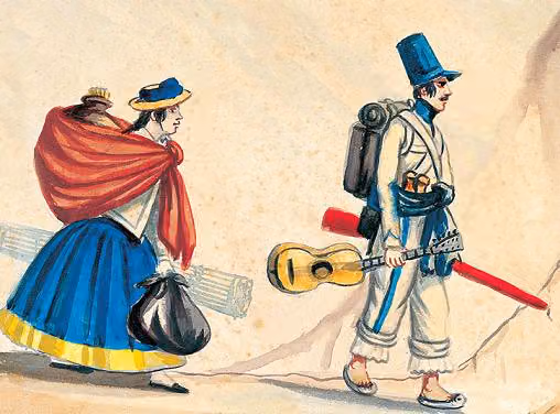 Rabona and soldier (watercolour by Pancho Fierro)
