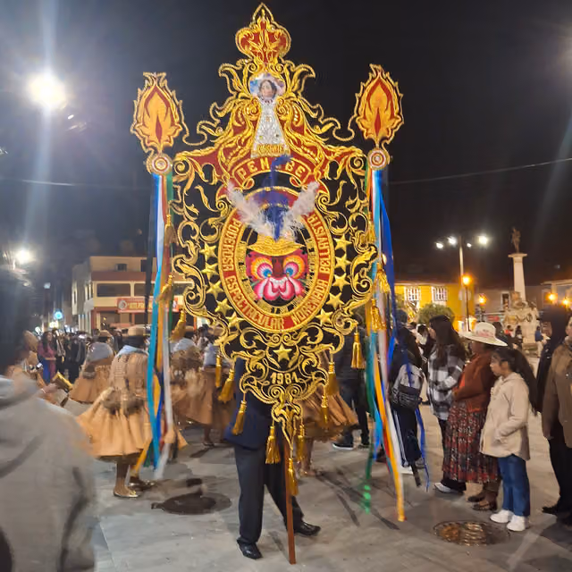 Morenada banner at the pre-Candelaria parade