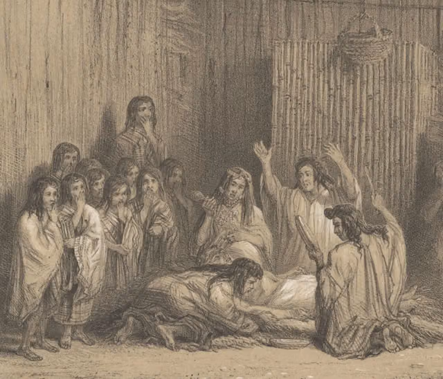 Machitún, detail of an engraving by Claudio Gay (1854)