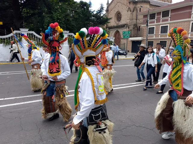 Characters of «Aya Uma» dancing at the Inti Raymi festival in Quito