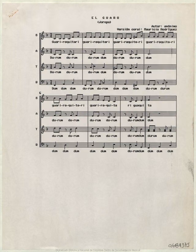 El guaro (Colombian joropo, choral version) — Page 1