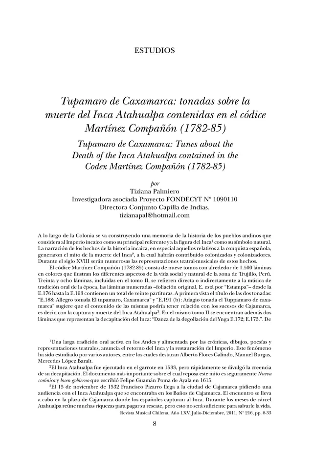 Tupamaro de Caxamarca: tonadas on the death of the Inca Atahualpa in the Martínez Compañón codex (1782-85)