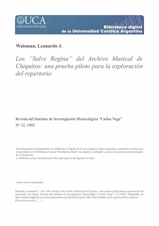 The Salve Regina of the Chiquitos Music Archive: a pilot test for repertoire exploration