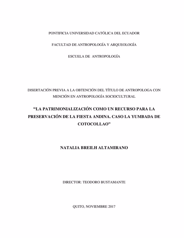 La patrimonialización de la fiesta andina: caso de la Yumbada de Cotocollao