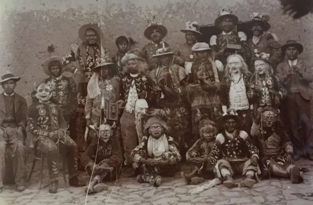 Morenada dancers in Caiza, Potosí, 1896