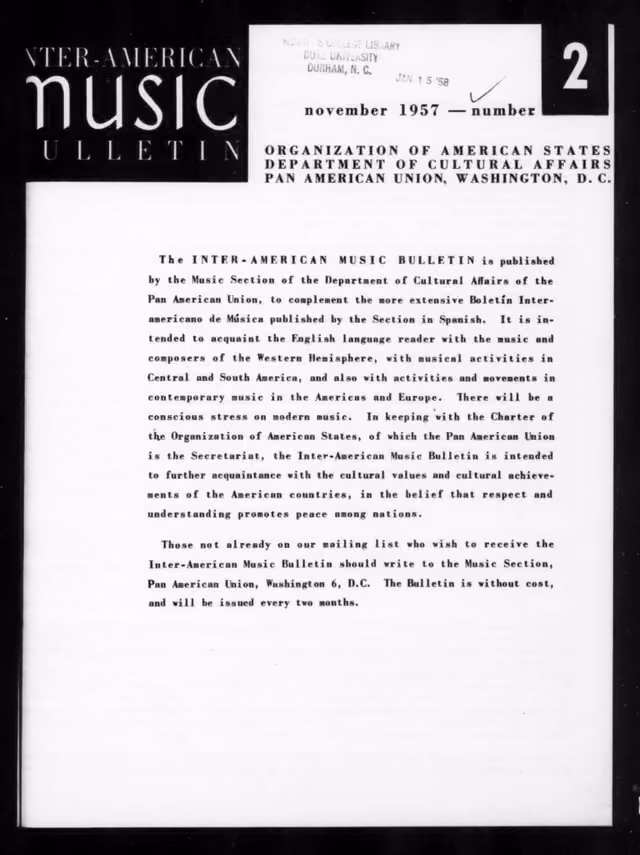 Inter-American Music Bulletin 1957-11: Iss 2