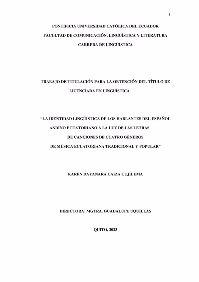 La identidad lingüística de los hablantes del español andino ecuatoriano a la luz de las letras de canciones de cuatro géneros de música ecuatoriana tradicional y popular