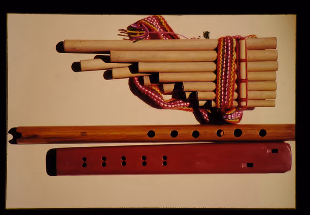 Peruvian musical instruments (quena, zampoña), Lima, 1988