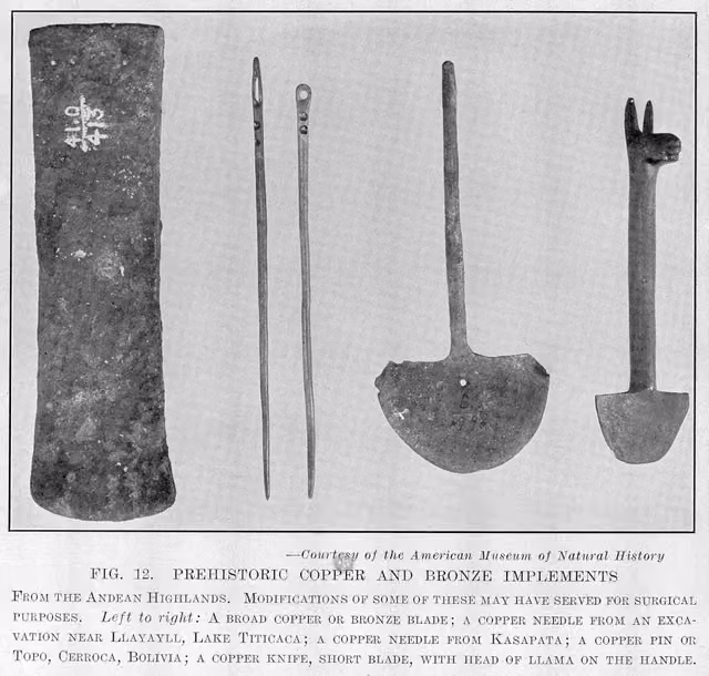 Prehistoric Andean copper and bronze instruments (Lake Titicaca)