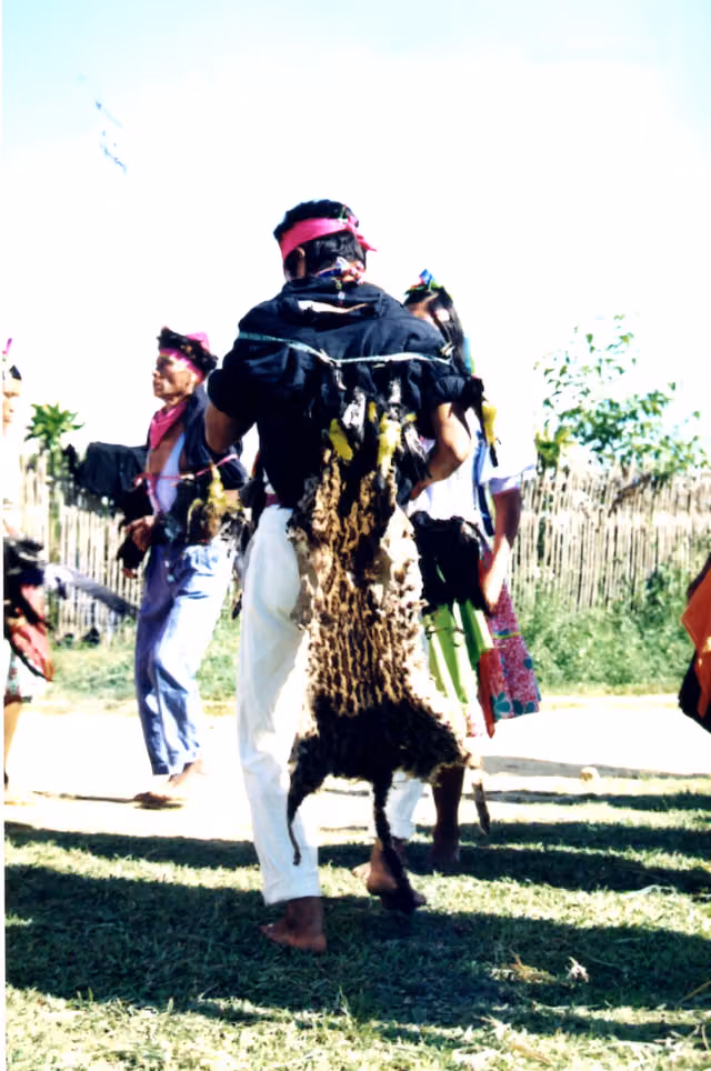 Kichwa lamista ceremonial costume with jaguar skin