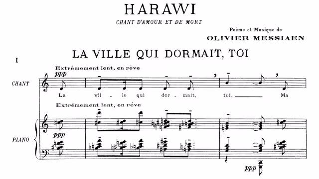 Harawi de Messiaen: inicio de la partitura — Página 1