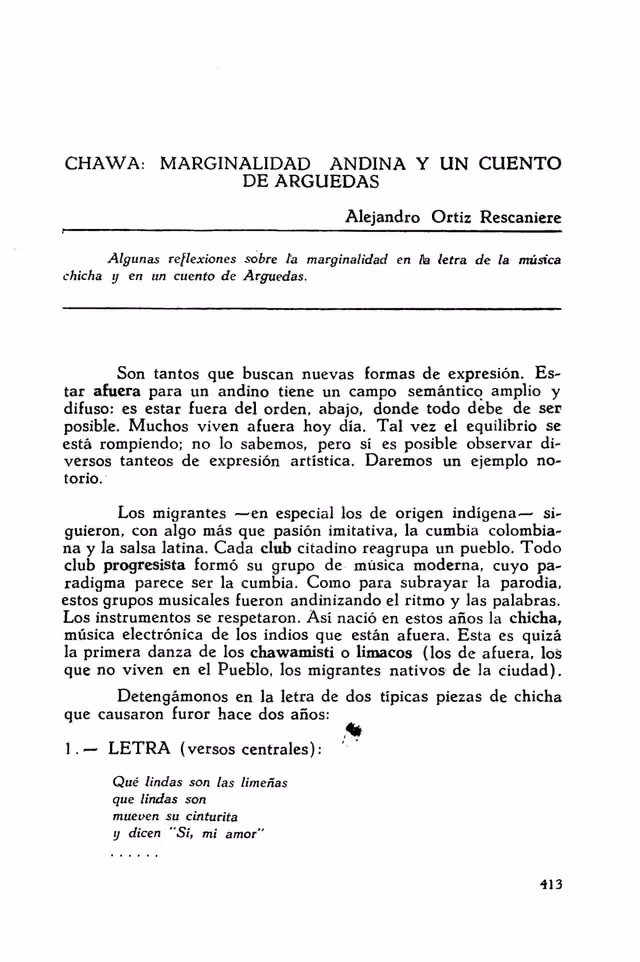 Chawa: Andean marginality and a story by Arguedas