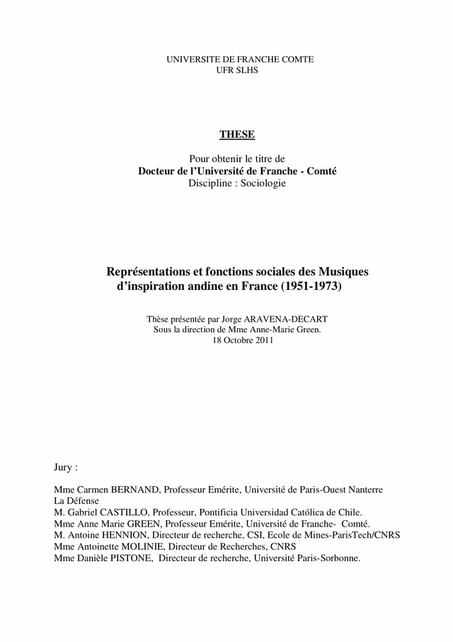 Social representations and functions of Andean music in France (1951-1973)