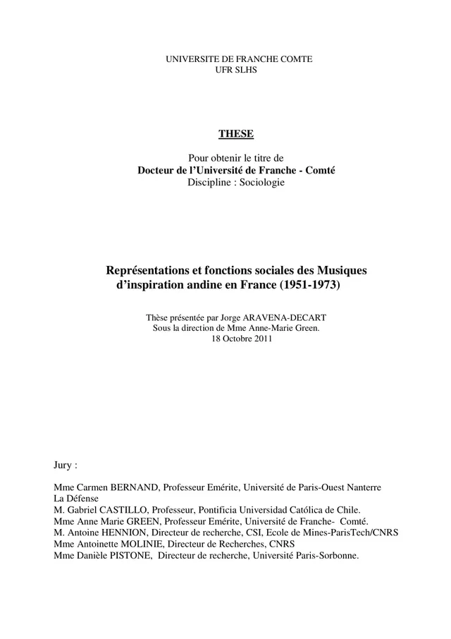 Representaciones sociales y funciones de la música andina en Francia (1951-1973)