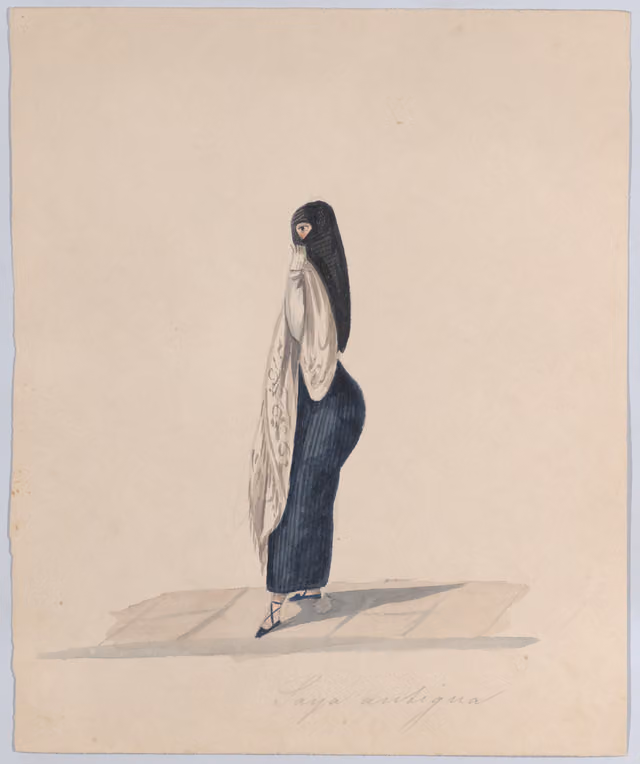Mujer con saya, de perfil
