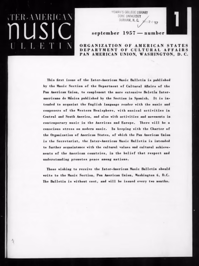 Inter-American Music Bulletin 1957-09: Iss 1