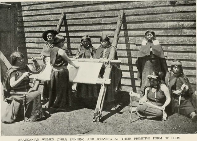 Araucanian women spinning and weaving (Chile, 1908)