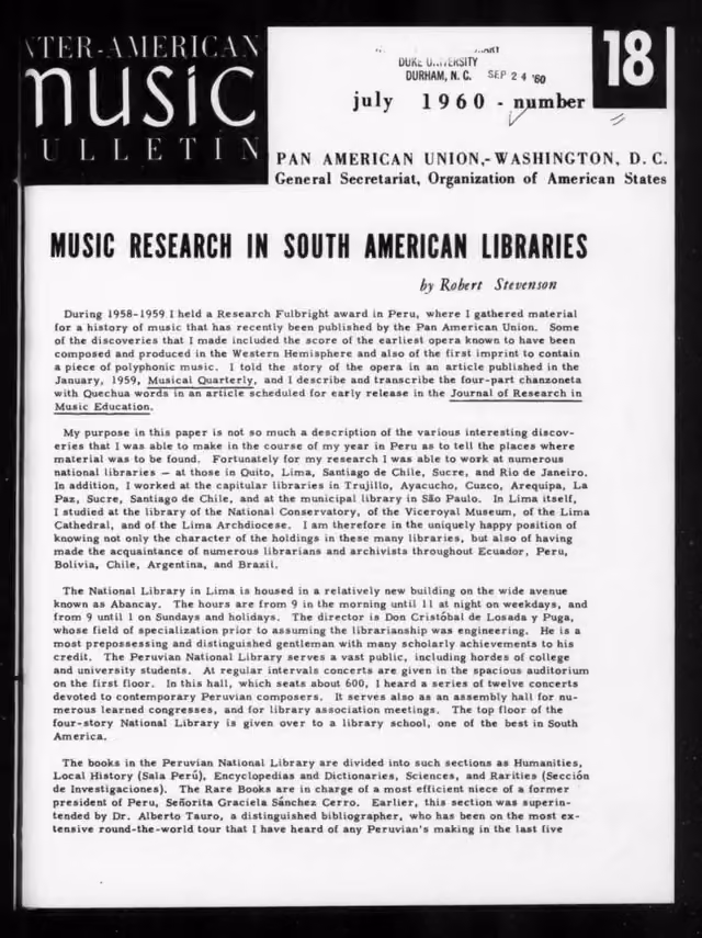 Inter-American Music Bulletin, no. 18 (July 1960)