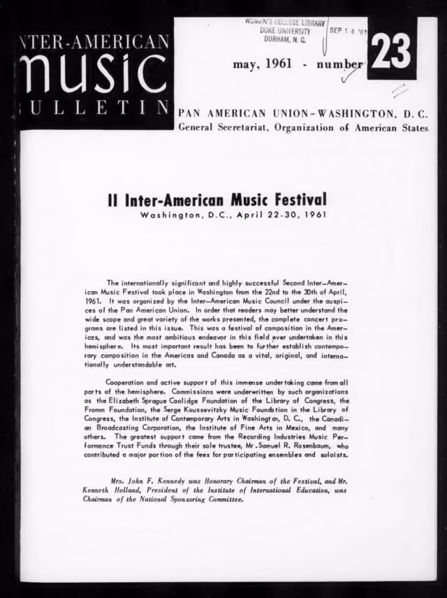 Inter-American Music Bulletin, no. 23 (May 1961)