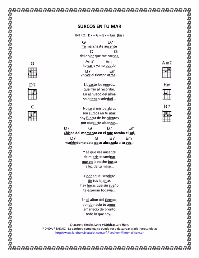 Surcos en tu mar (lyrics) — Page 1