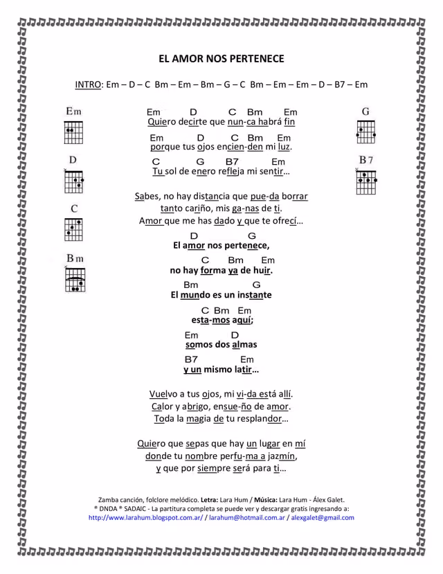 El amor nos pertenece (zamba lyrics) — Page 1