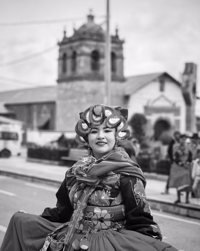 Aymara girl at the opening of the Jach'a Anata Phunchawi