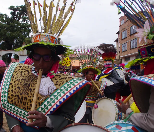 Musicians playing pinkillos in Ilabaya